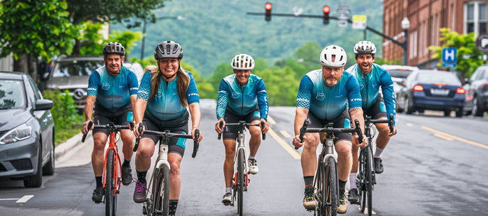 Riders in matching custom kits