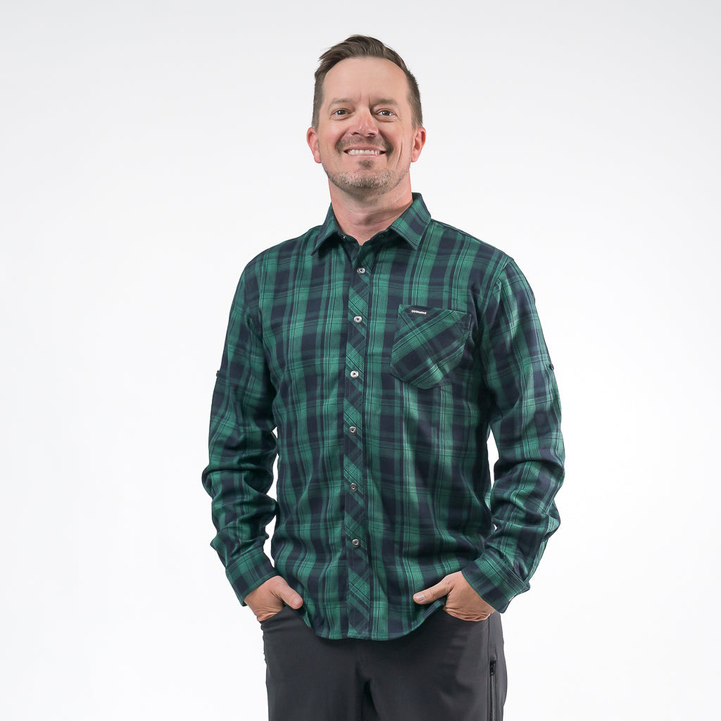 Men's Technical Mountain Bike Flannel - Green/Navy